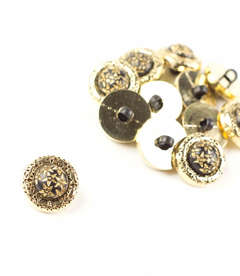 Black & Gold Star Button Size 28L x5 - Click Image to Close